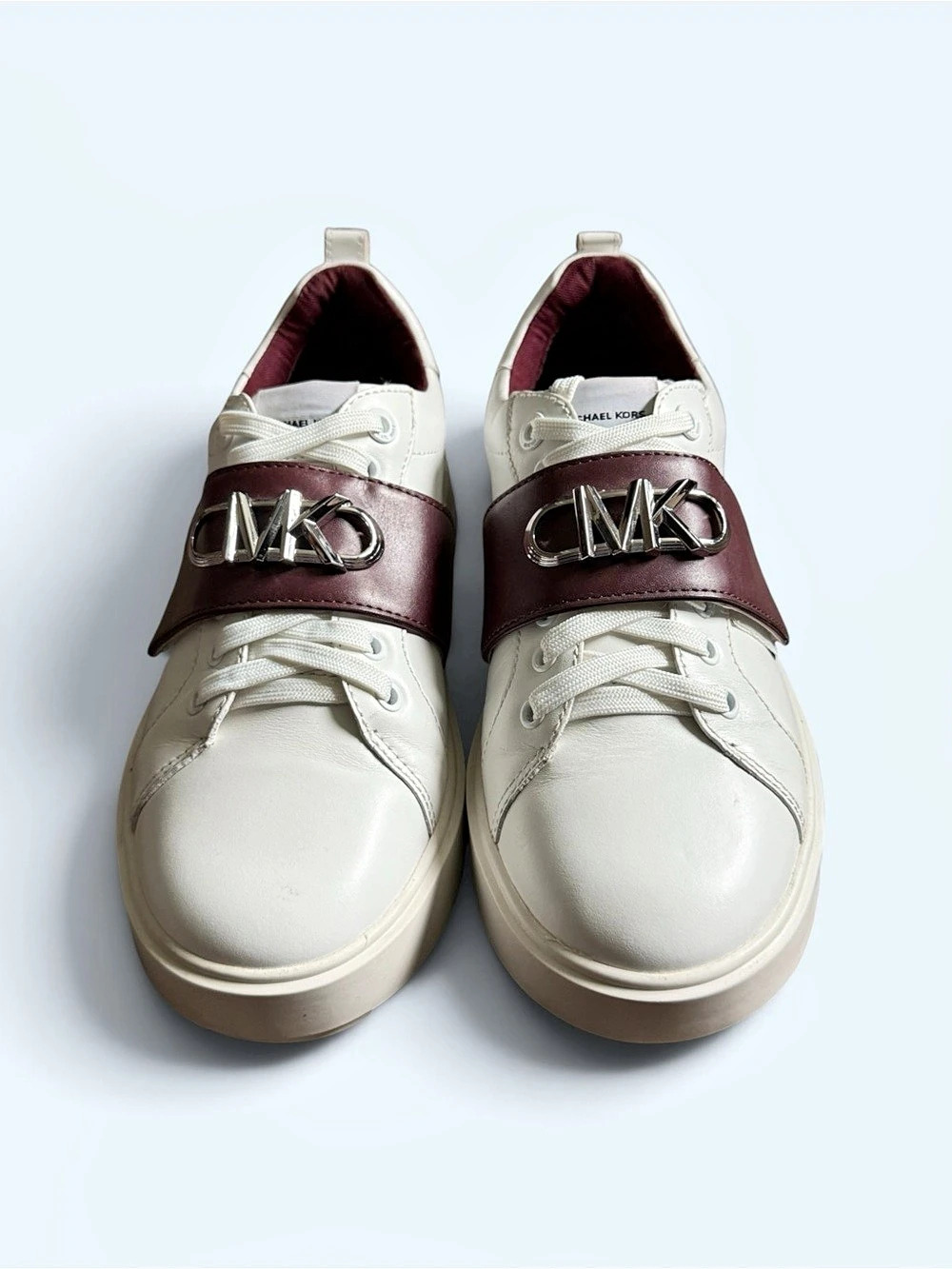 MICHAEL KORS Emmett Platform Sneaker Off-White & Burgundy Size 7 Women